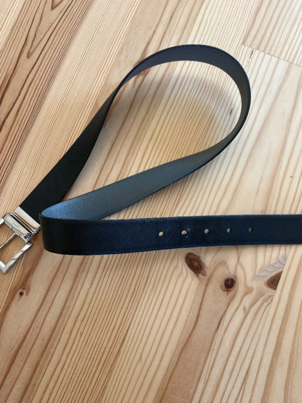 Prada Black Saffiano Leather Reversible Belt Silver Buckle Size 90/36